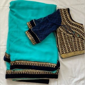 Blue party wear saree